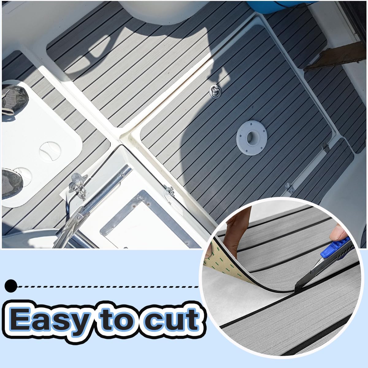 3M Boat Flooring EVA Foam Boat Decking 94.5"x45.2" Light grey with Black Base - HJDECK