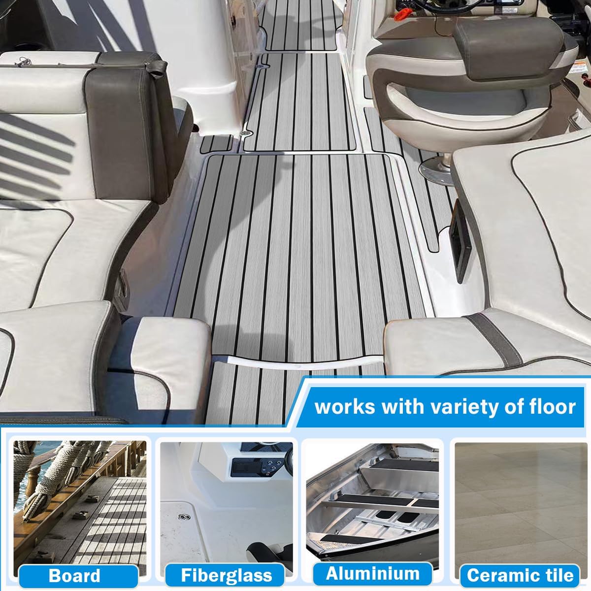 3M Boat Flooring EVA Foam Boat Decking 94.5"x45.2" Light grey with Black Base - HJDECK
