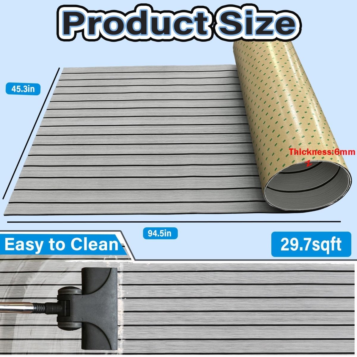3M Boat Flooring EVA Foam Boat Decking 94.5"x45.2" Light grey with Black Base - HJDECK