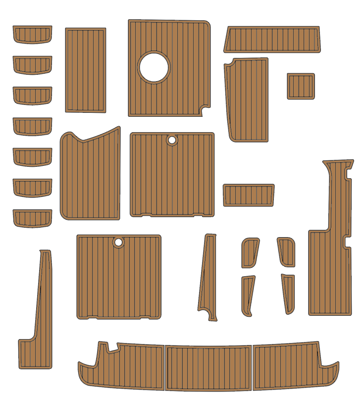Bayliner 3488 Teak Boat Flooring Cockpit & Swim Step Mat 3M Adhesive - HJDECK