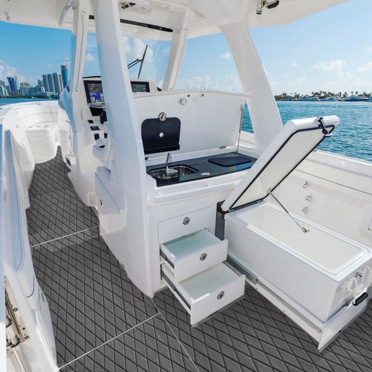 Diamond Non - Slip Self - Adhesive Flooring EVA Foam Decking Sheet for Boats 74.8"x27.6" - HJDECK