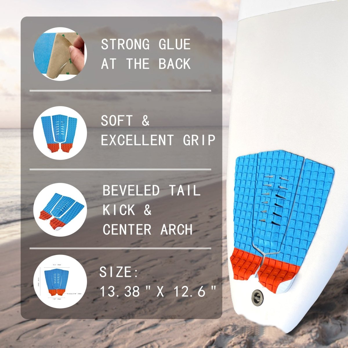 Short Board 3 pieces Traction Pad - Blue - HJDECK