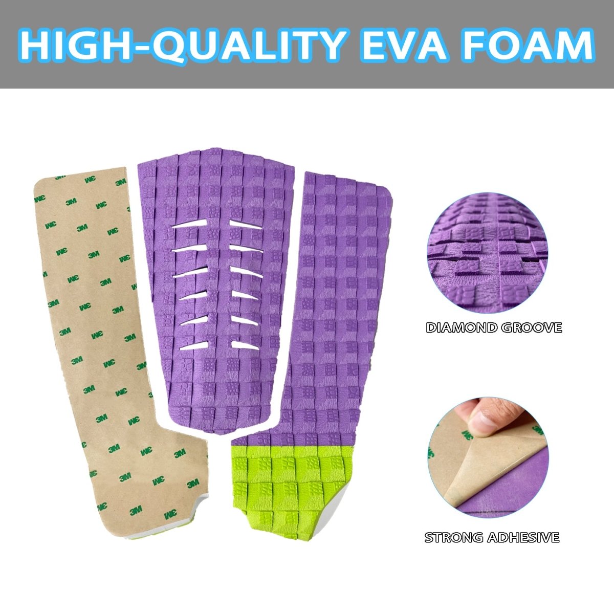 Short Board 3 pieces Traction Pad - Purple - HJDECK