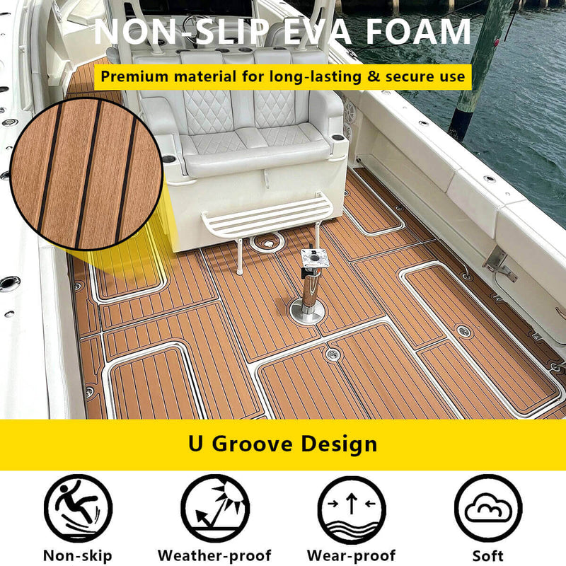HJDECK EVA Marine Grade Adhesive Backing Foam Boat Flooring Mats for Fishing Boats, Yachts, Lure Boats, Kayaks, RVs, and Swimming Pools - HJDECK